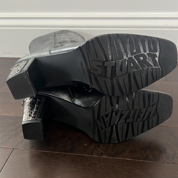 NIB Stuart Weitzman “Hillbilly” pewter metallic croc Leather studded Cowboy Boot - Picture 10 of 16